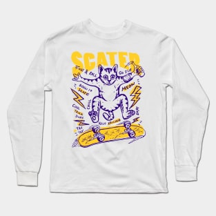 funny cat skater Long Sleeve T-Shirt